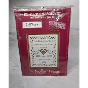 Vtg Needles 'N Hoops Beaded Embroidery Printed Cross Stitch Kit United In Love